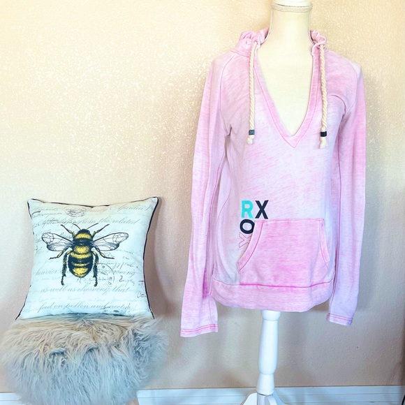 Roxy pink hoodie v-shape rope ties medium - Picture 2 of 7